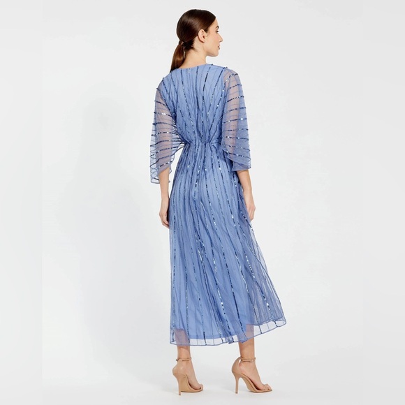 MAC DUGGAL Beaded Striping Kimono Sleeve V Neck Dress - Picture 3 of 14